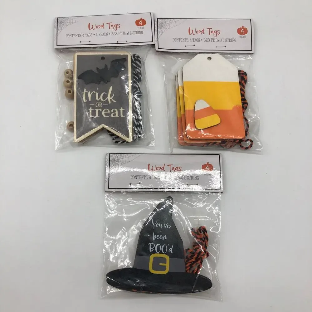 3 pks Target Bullseye Wood Halloween Gift Craft Tags 12 Total Witch Candy Corn